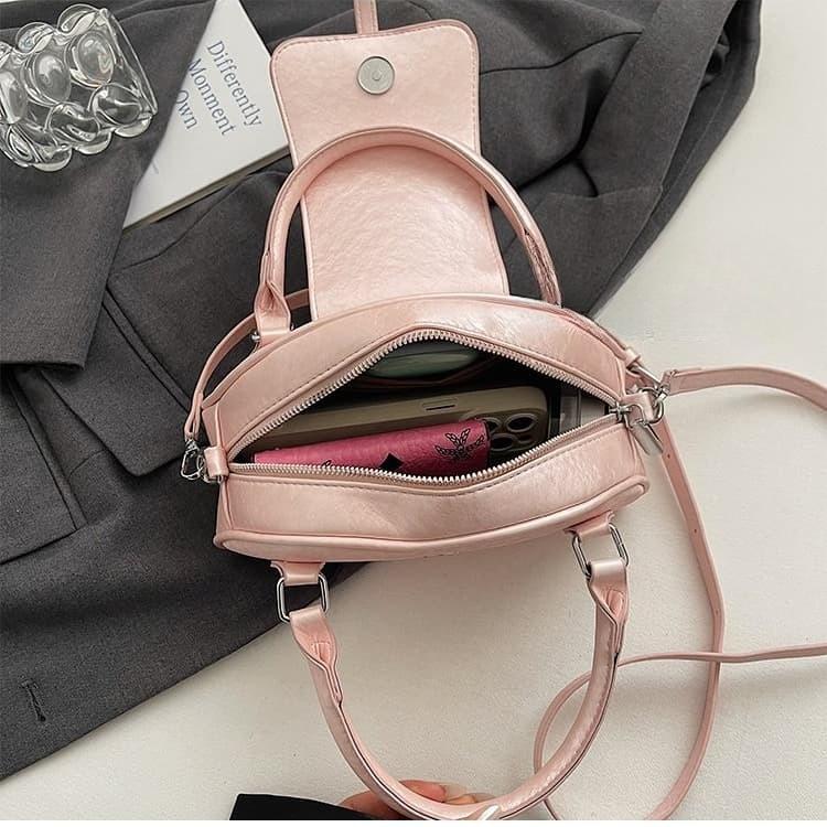 Pink Pearlescent PU Portable Messenger Bag