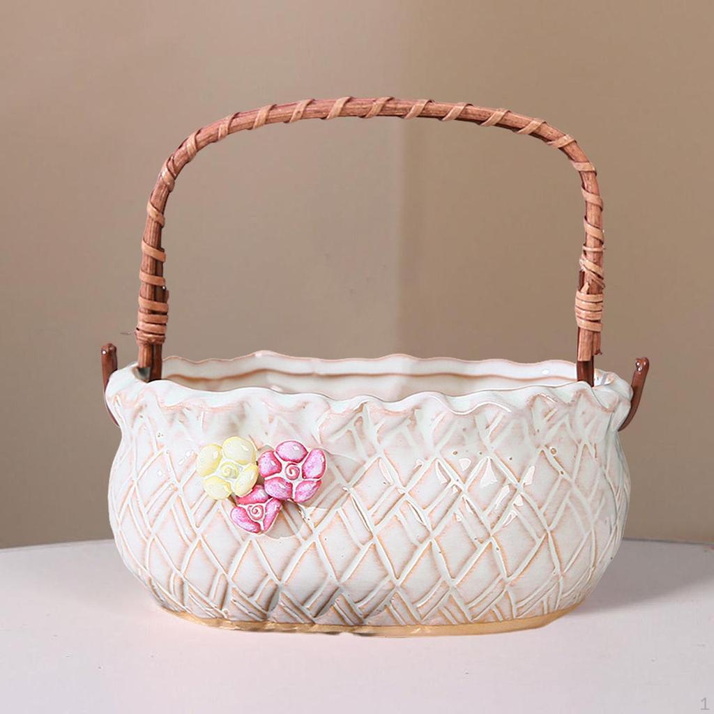 Ceramic Flower Pot for Handheld Basket Planter Container Indoor Decoration