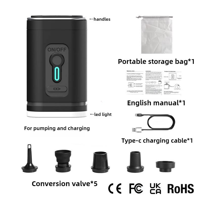 

Беспроводной насос для накачивания Портативный уличный мини-воздушный компрессор Кровать-подушка Надувной круг Многофункциональный воздушный насос Battery Powered чёрный