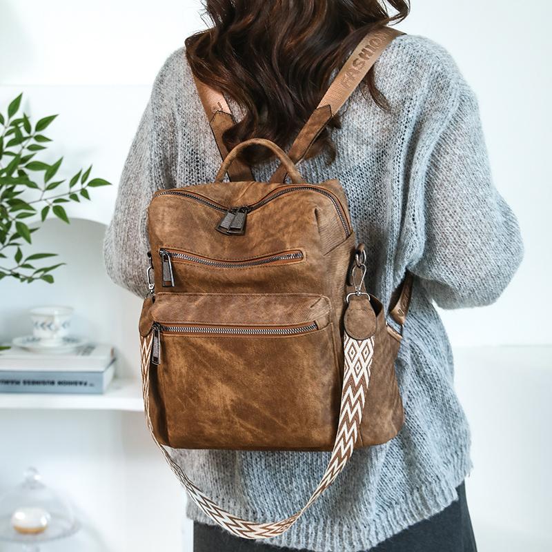 Vintage Soft Leather Backpack Women's Large Capacity Multi-use Shoulder Bag