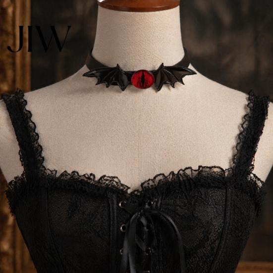 Protection Amulet Jewelry Gothic Bat Leather Choker Necklace, Devil Eyes Collar Necklace for Women Style Men, Adjustable Wing Clavicle Halloween Party