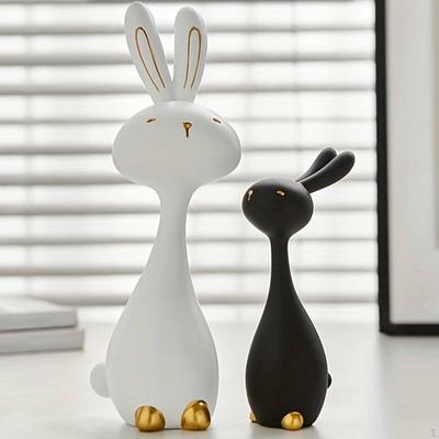 2x Bunny Statues Easter Decoration Indoor Outdoor Home Decor Animal Art Sculptures Figurines for