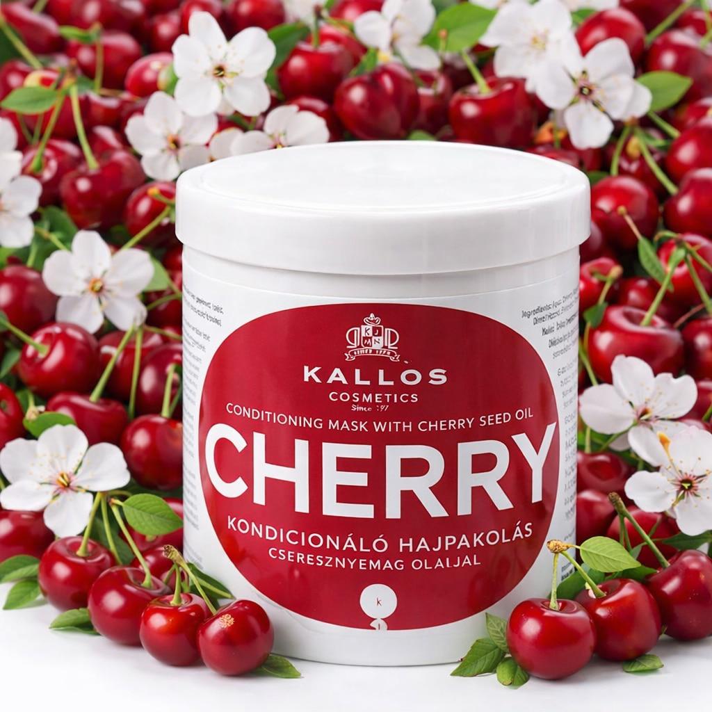 Kallos Cherry Hair Mask with Cherry Seed Oil, 1000 ml, Deep Repair for Dry & Frizzy Hair, Nourishing & Smoothing Conditioner