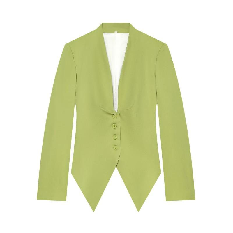Womens Single-Breasted V-Neck Long Sleeve Blouse Pleated Chest Mid-Length Casual Blazer 2026 Fall