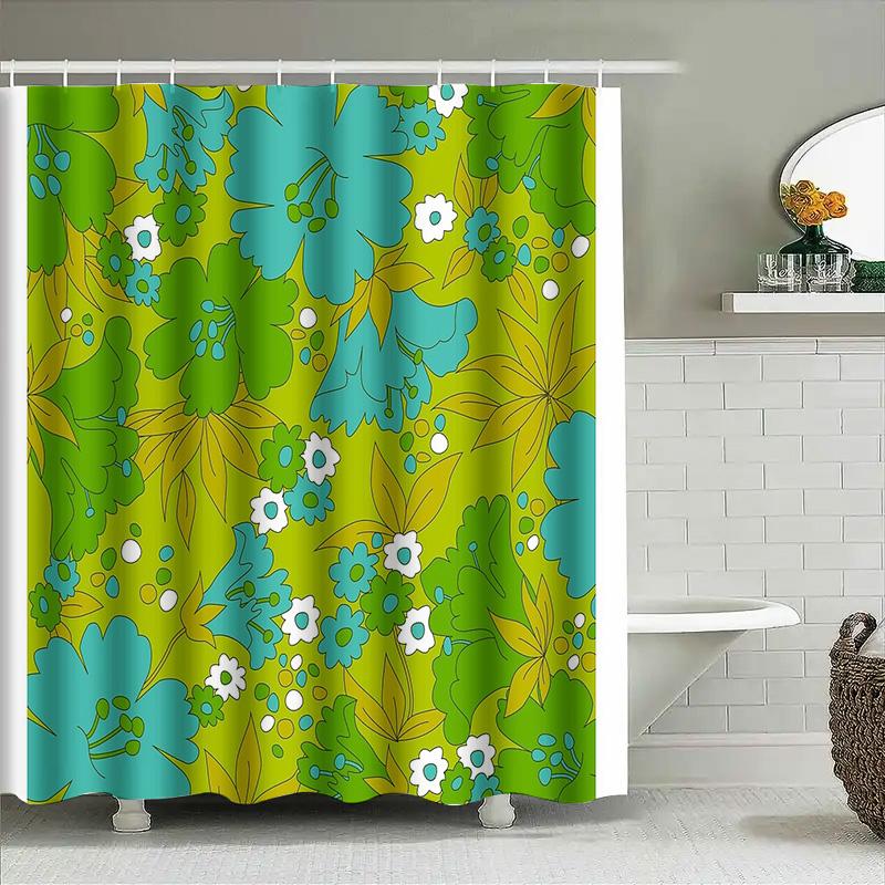 Floral Shower Curtain Botanical Nature Green Plants Bathroom Decor Waterproof Fabric Vintage Farmhouse Aesthetic Home Decor