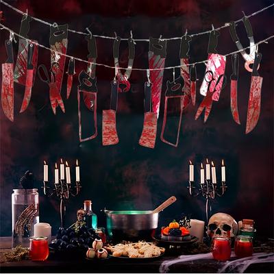 Halloweenowy Baner z Krwawym Nożem Straszna Dekoracja Wisząca Halloween Bar Klub Zombie Wampir Impreza Dekoracje Artykuły