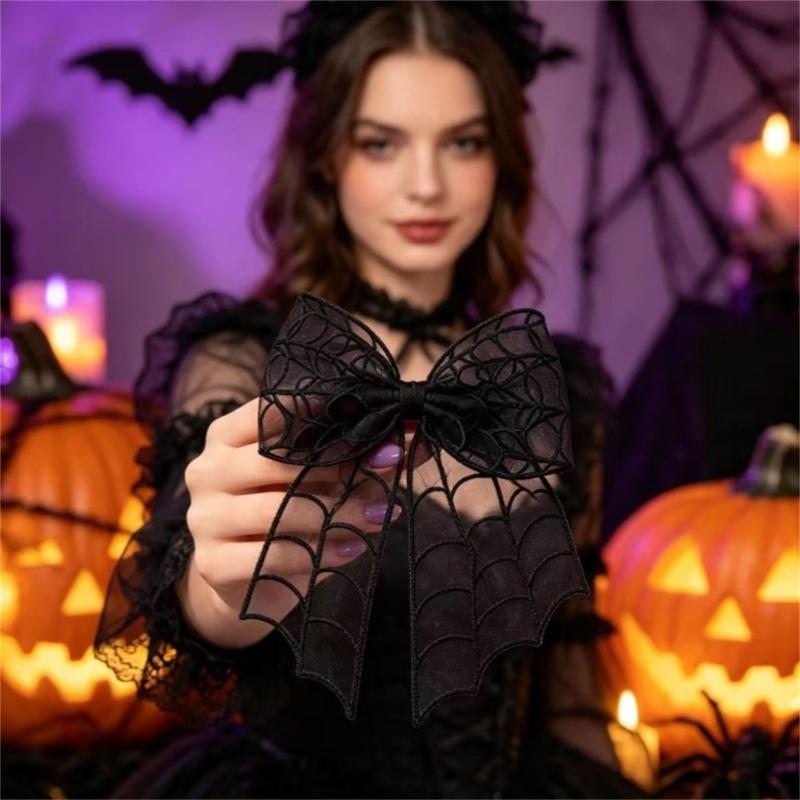 Dark Mesh Spiderweb Hair Clip With Fabric Center Detail, Gothic Hair Accessory for Costume Parties, Dance Outfits, Daily Styling, and Gift Giving
