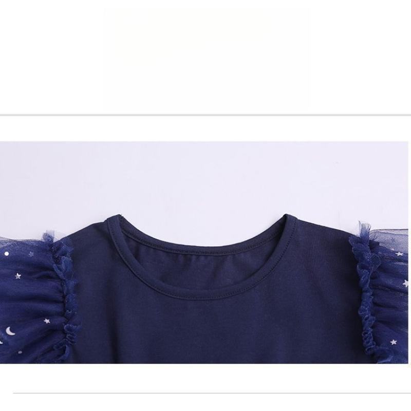 Girls Summer Dress New Fashionable Starry Sky Gradient Short Sleeve Dress Princess Dress Puffy Tulle Dress Children's Dress