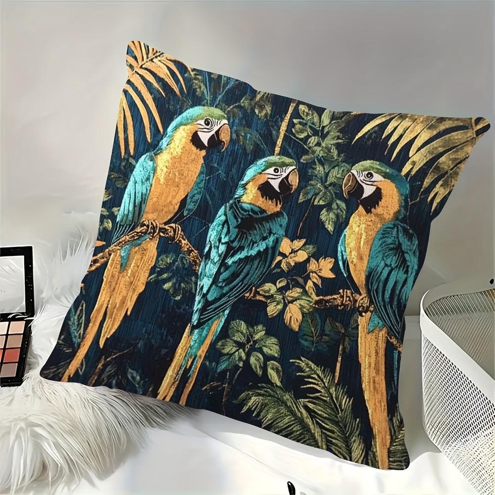 2D flach - Vintage tropischer Ara Papagei Kissenbezug Dschungel Botanisch Dekorative Kissenhülle für Zuhause Schlafzimmer Wohnzimmer