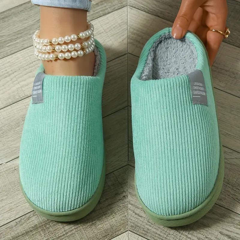 Unisex Plush Home Slippers, Cozy & Warm Closed Toe Fuzzy Slip On Shoes, Comfortable Indoor Floor Slippers