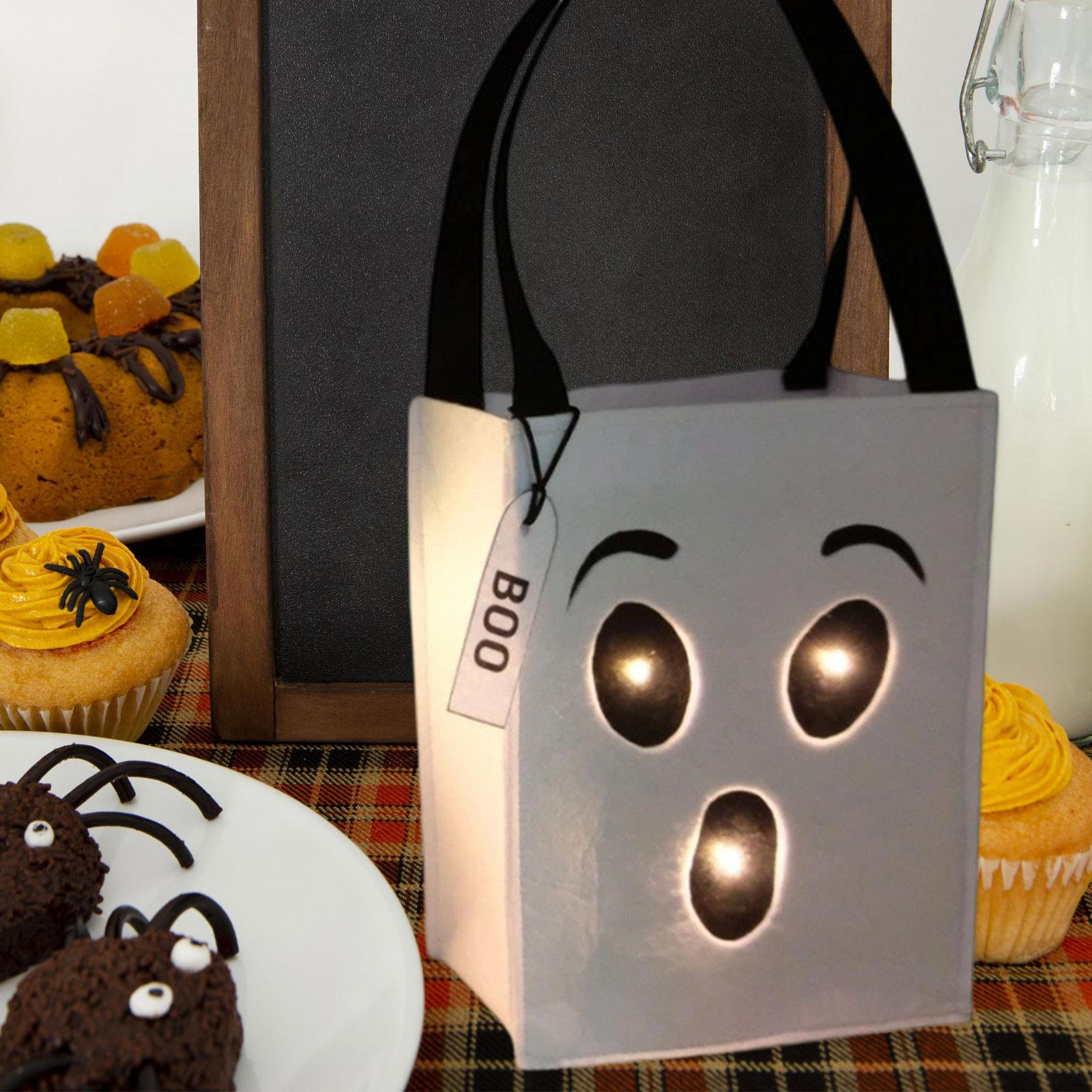 

Хэллоуин Конфетный мешок Подарочная сумка-тоут Trick or Treat Подсветка для вечеринки Косплей белый