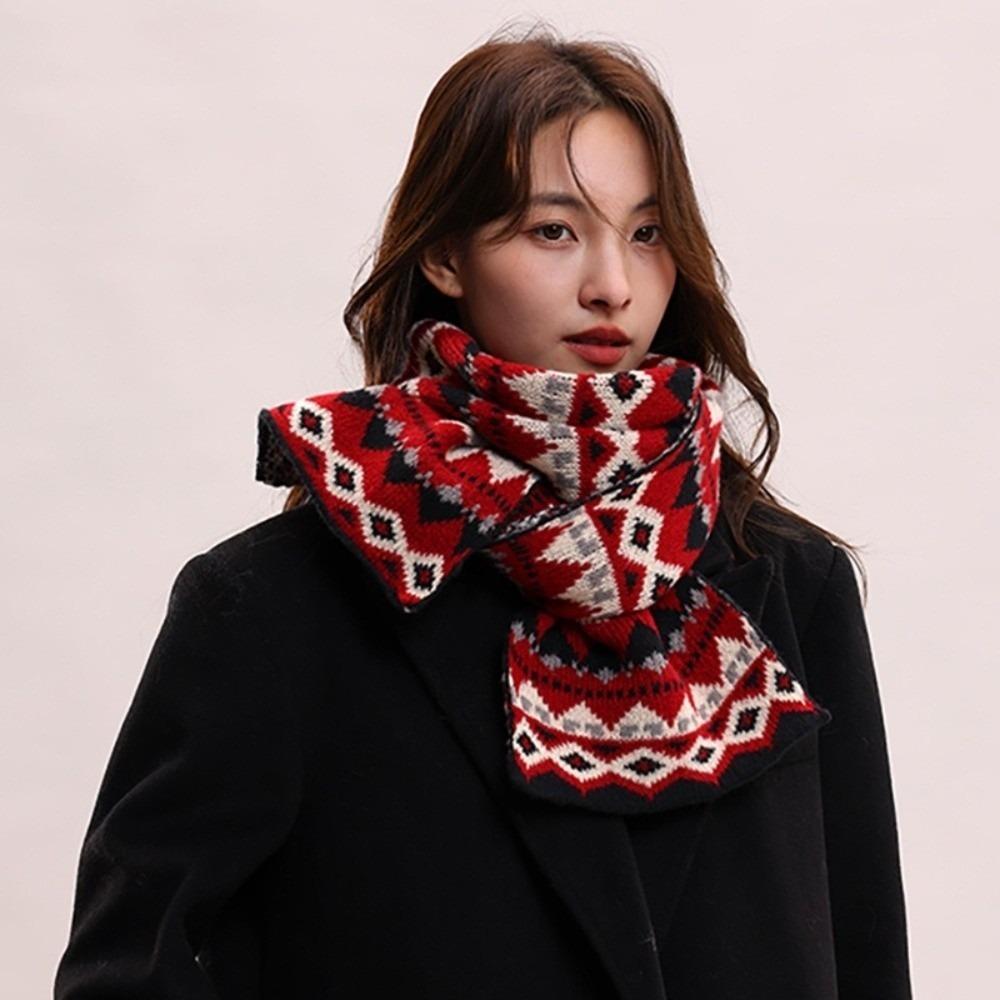 new Vintage Neck Warmer Knitted Jacquard Knitted Scarf Versatile Warm Shawl Gift