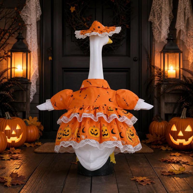 Halloween Pumpkin Costume Outdoor Decor Goose Figurine Dress-Up Outfit Party Decoration