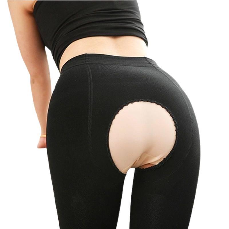 Plus Sametové Legíny s Otevřeným Rozkrokem Zesílené pro Vzhled Holých Nohou a Punčochové Kalhoty s Chodidly