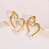 Big Heart Stud Earrings for Women,Gold Color Stainless Steel Irregular Heart with AAA CZ Stone Simulated Pearl Ear Jewelry
