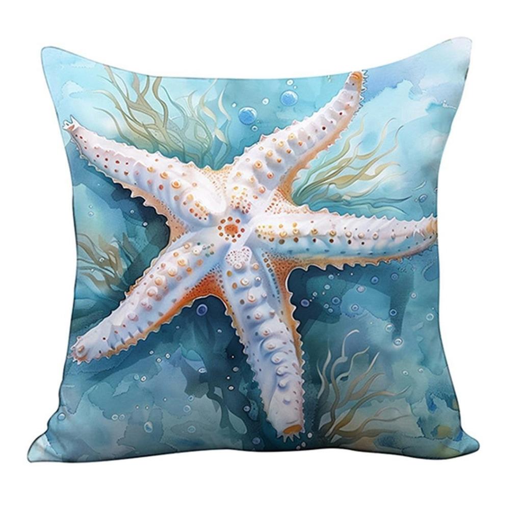 Home Decor Oceanic Creatures: Seahorses, Starfish & Turtles Pattern Cushion Cover Suitable for Sofa Bedroom Car Pillow Cover
