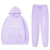 Unisex Oversized Hooded Sweatshirt Set With Heart Print Fleece Lined Casual Sportswear Fall