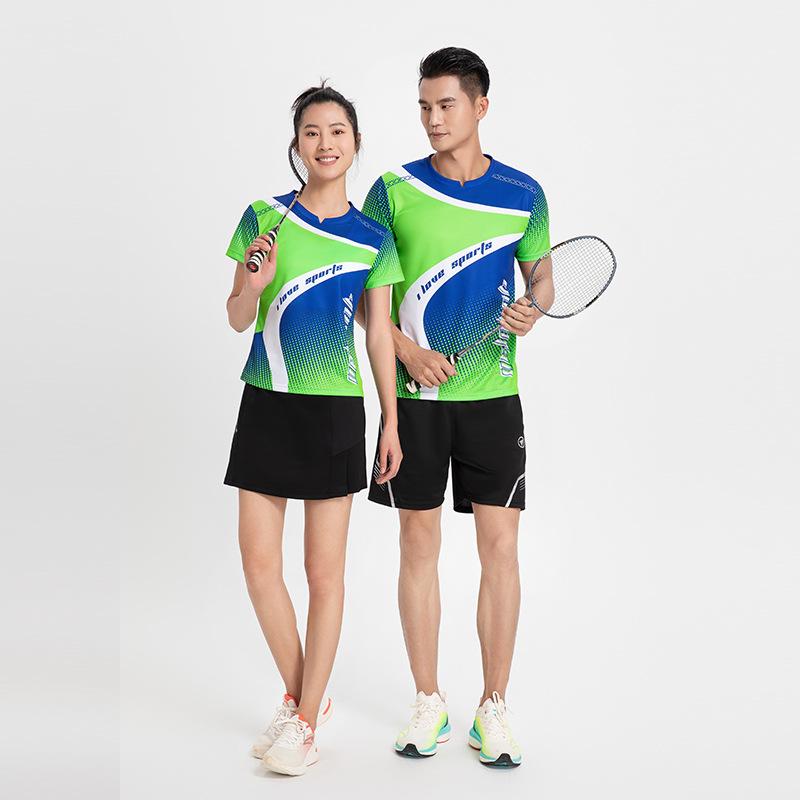 Badminton Clothes Outfit Short-Sleeved Mens and Womens Running Top Red Blue Green Table Tennis Athleticwear Quick-Drying