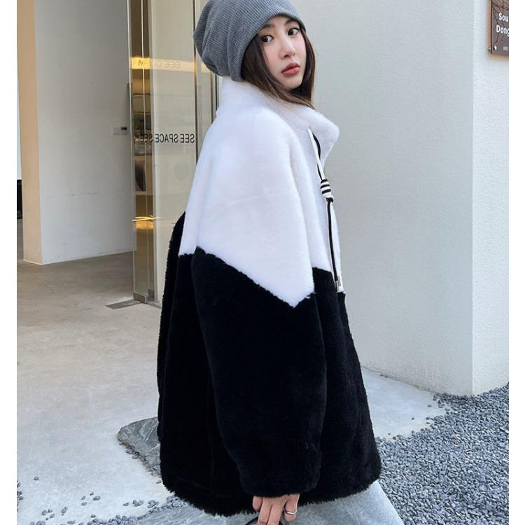 Luxury Lamb Fur Coat Women Shearling Jacket Winter Warm Mid Length Outerwear Fashion