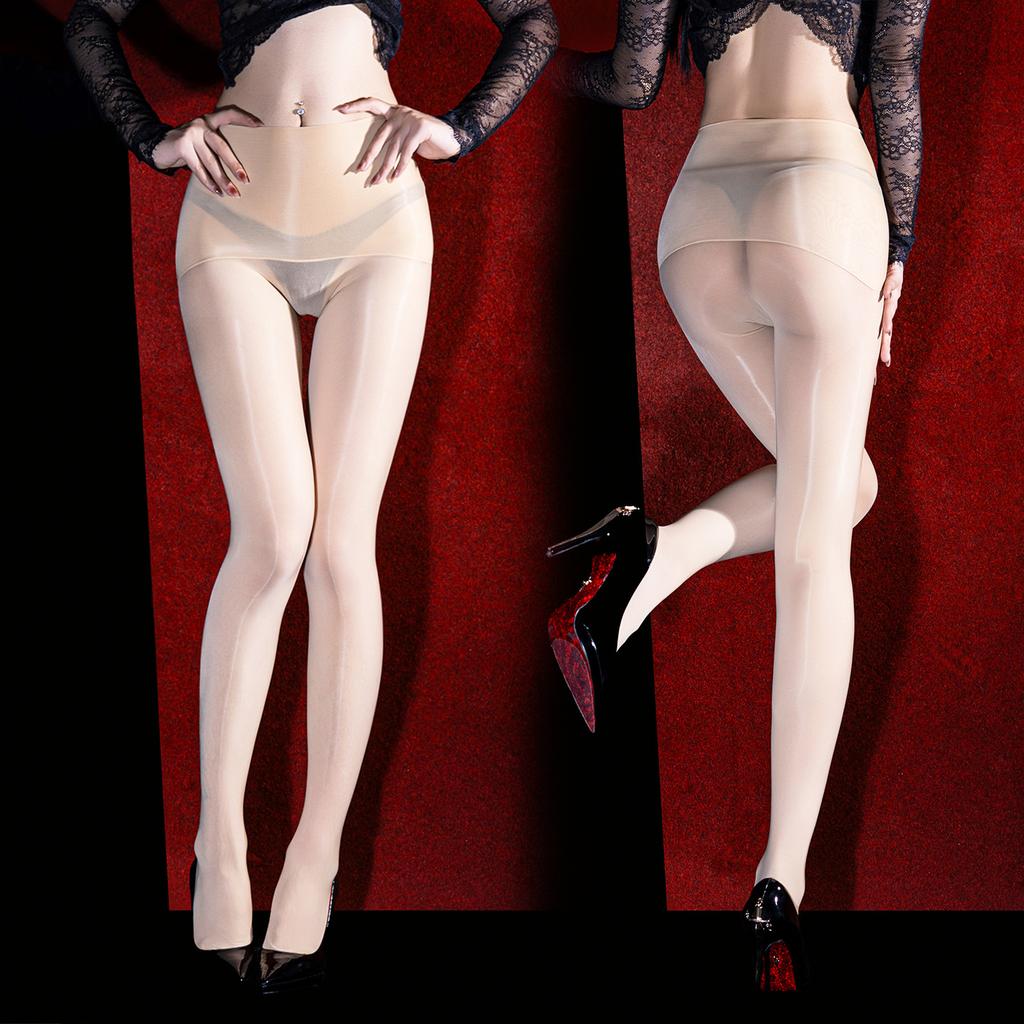 360 Seamless Crotch Horse Oil Stockings Sexy High Waist Oily Silky Smooth Mirror Reflective High Elastic Thick Black Aesthetic Pantyhose