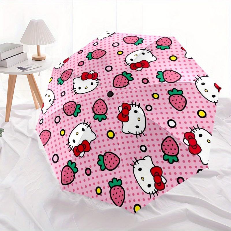 1pc Hello Kitty Strawberry Pattern Umbrella with Plastic Handle,Suitable for All Seasons Home Travel Outdoor UmbrellaSanlio061