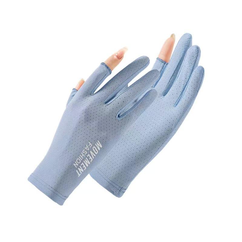 Cycling Gloves for Men and Women Summer Thin Ice Silk Breathable Touch Screen Driving Fishing Anti Slip Flip Two Finger Sun Protection Gloves