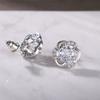 New Silver Color Flower Earrings for Women Inlaid Shiny White Cubic Zirconia Romantic Bride Wedding Ear Stud Fashion Jewelry