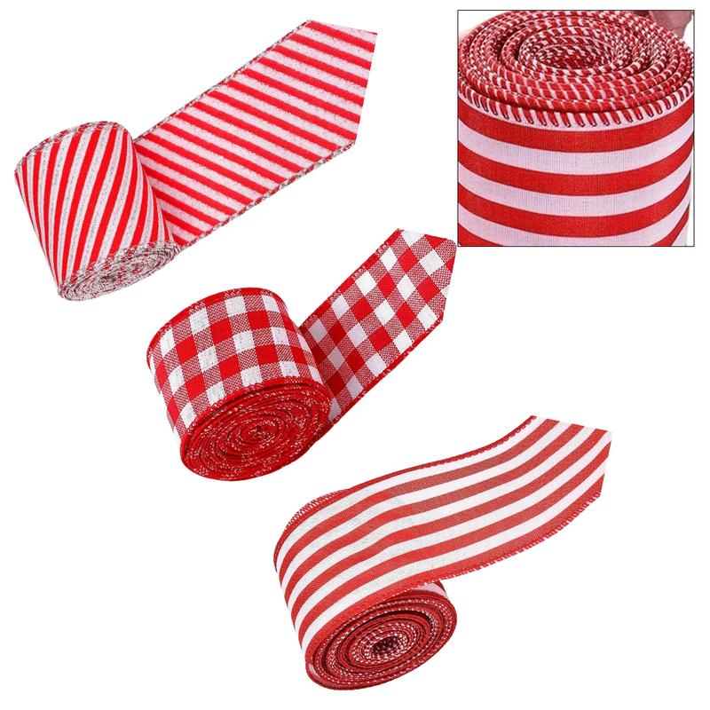 Christmas Ribbon 4PCS Set with Striped Polyester Webbing for Wrapping Tree Decorating and Crafting Seasonal Projects