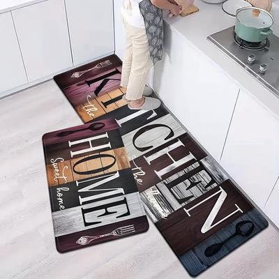 1Pcs Vintage Wood Grain Pattern Floor Mat Modern Kitchen Polyester Rug Non-Slip Colorful Indoor Carpet, For Home Bathroom Bedroom Living Room Decor