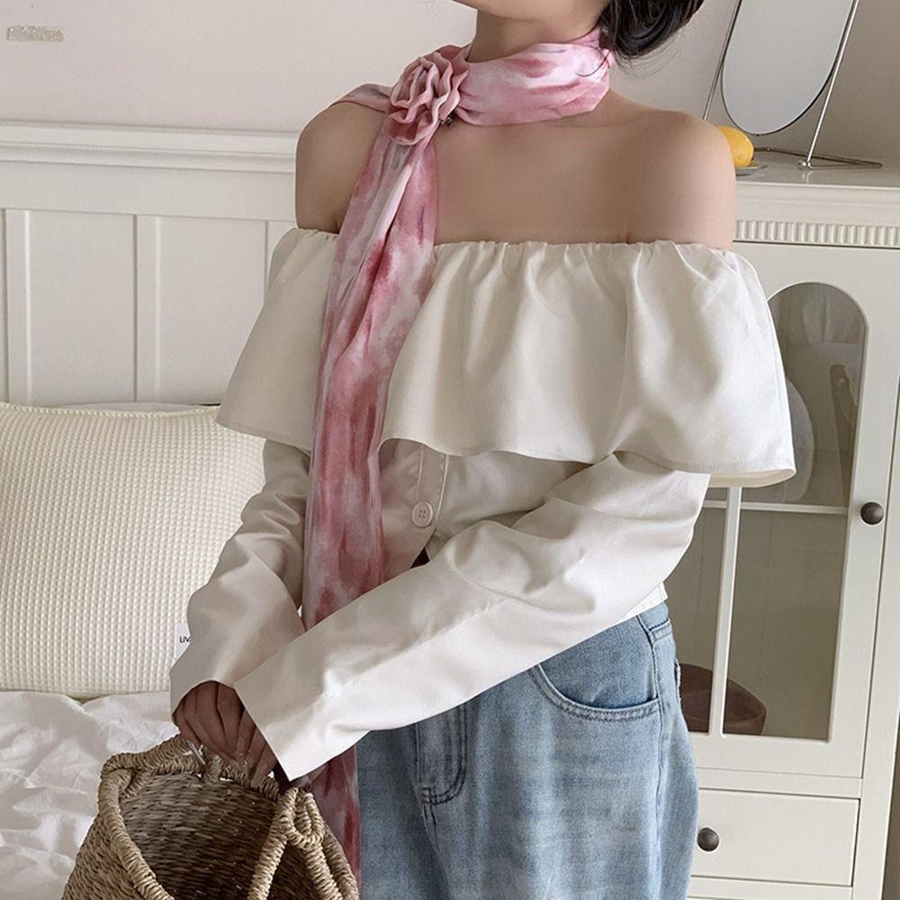 

Bow Ties Long Silk Scarf Cravat Collar Flower Decoration All-match Polka Dot Scarves Women Style 1