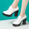 10cm Small Size 32-43 British Deep Mouth Platform Shoes Brogues Fall 2025 Block High Heels Shoes Genuine Leather Shoes Office