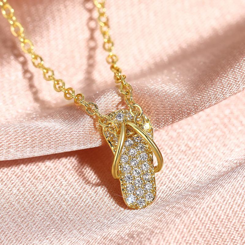 Huitan Funny Slipper Designed Pendant Necklace for Women Versatile Cute Gold Color Accessories Delicate Bright CZ Daily Jewelry