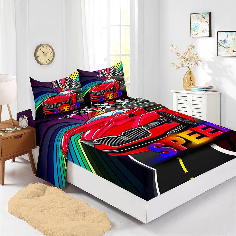 Mattress Four-Piece Car Racing Bed Sheet Kit Digital Printing Mattress Protective Cover