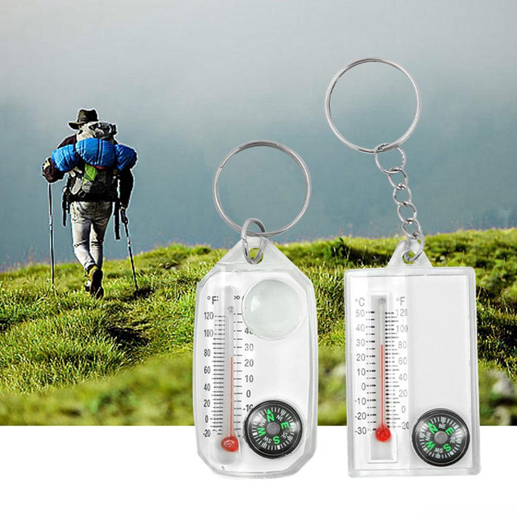 Portable Small Keychain Thermometer Compass Outdoor Mountaineering Buckle Compass Pointer for Wilderness Exploration