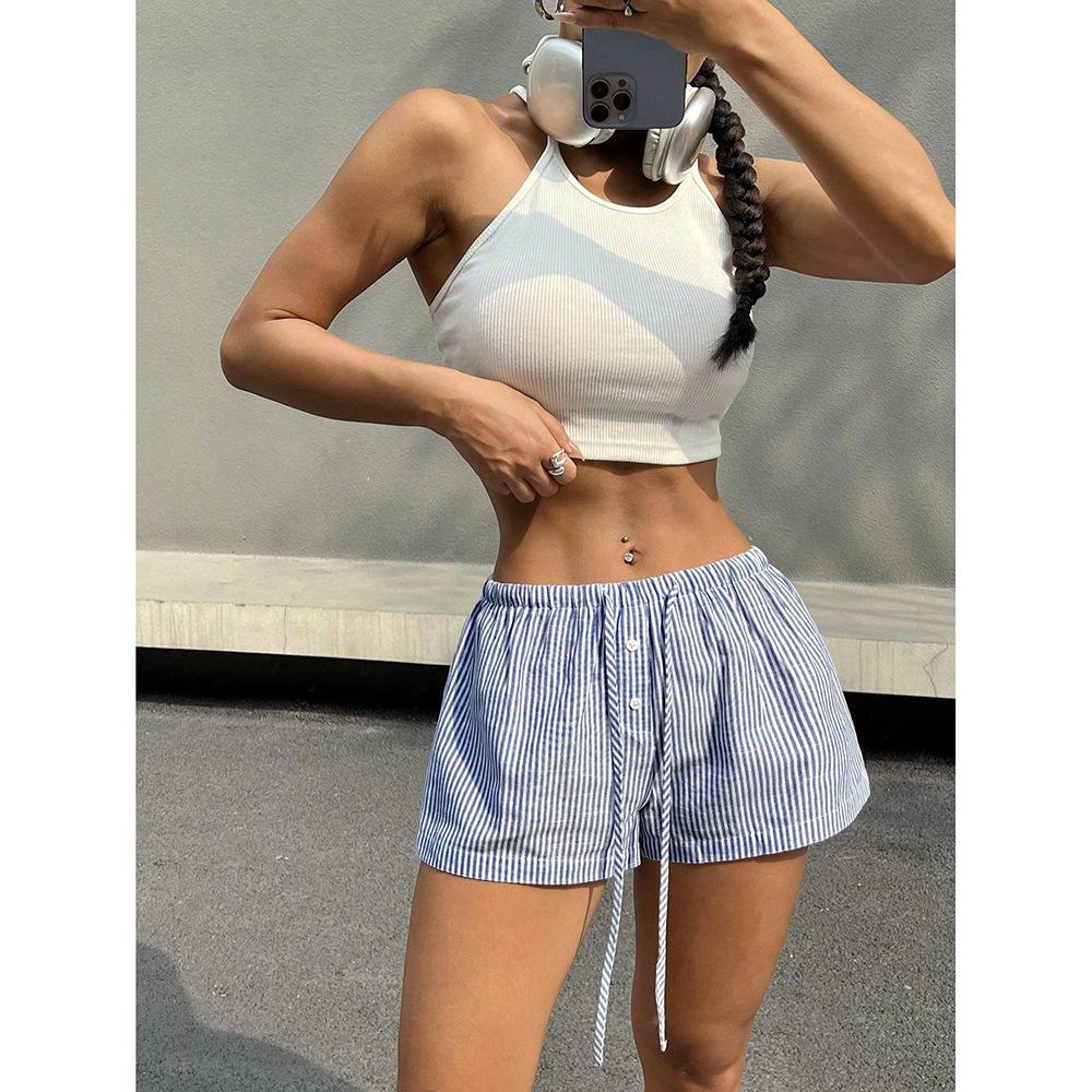 2025 Europäische & Amerikanische Gestreifte Damen-Freizeit-Sommershorts - Locker & Trendig