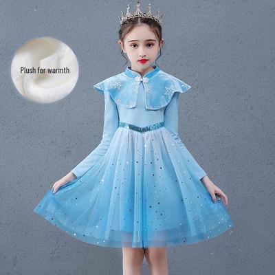 Baby Girl's Fashionable Fleece-Lined Puff Sleeve Princess Dress for Birthday Party