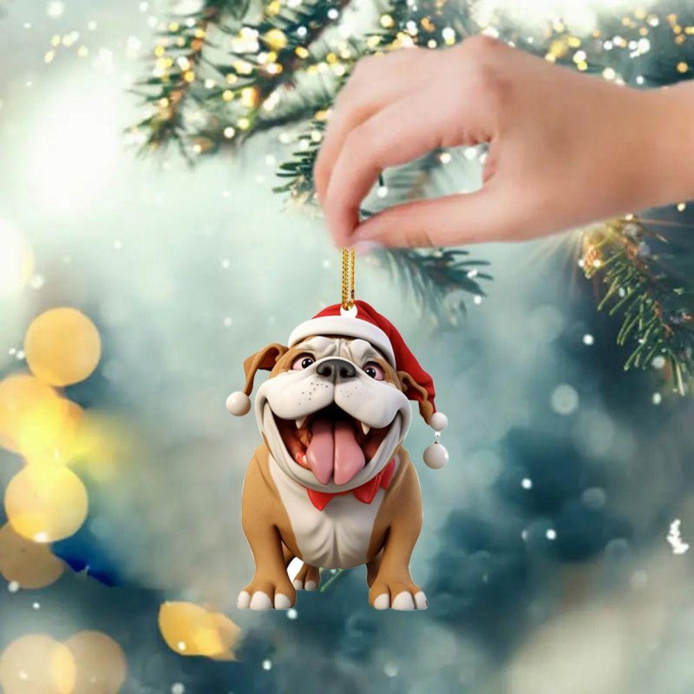 Cartoon Christmas Acrylic Puppy Pendant 2D Christmas Puppy Ornament  Holiday Party