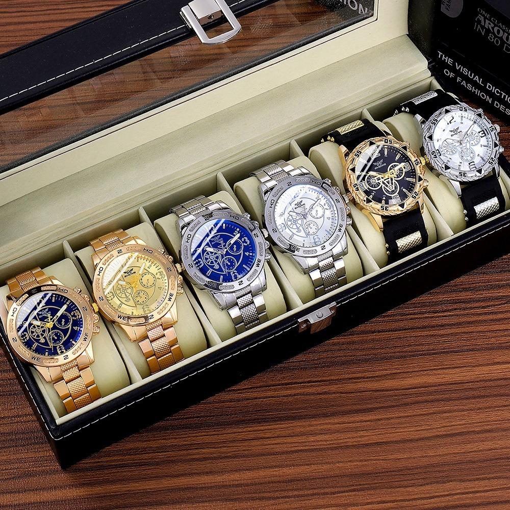 Men's Watch Blu-ray Glass Quartz Watch Classic Watch False Three-eye Digital Alloy Watch