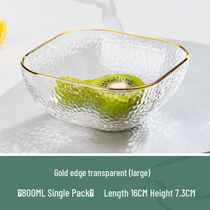 Simple Hammered Glass Square Bowl for Salad, Fruit, Dessert, and Storage