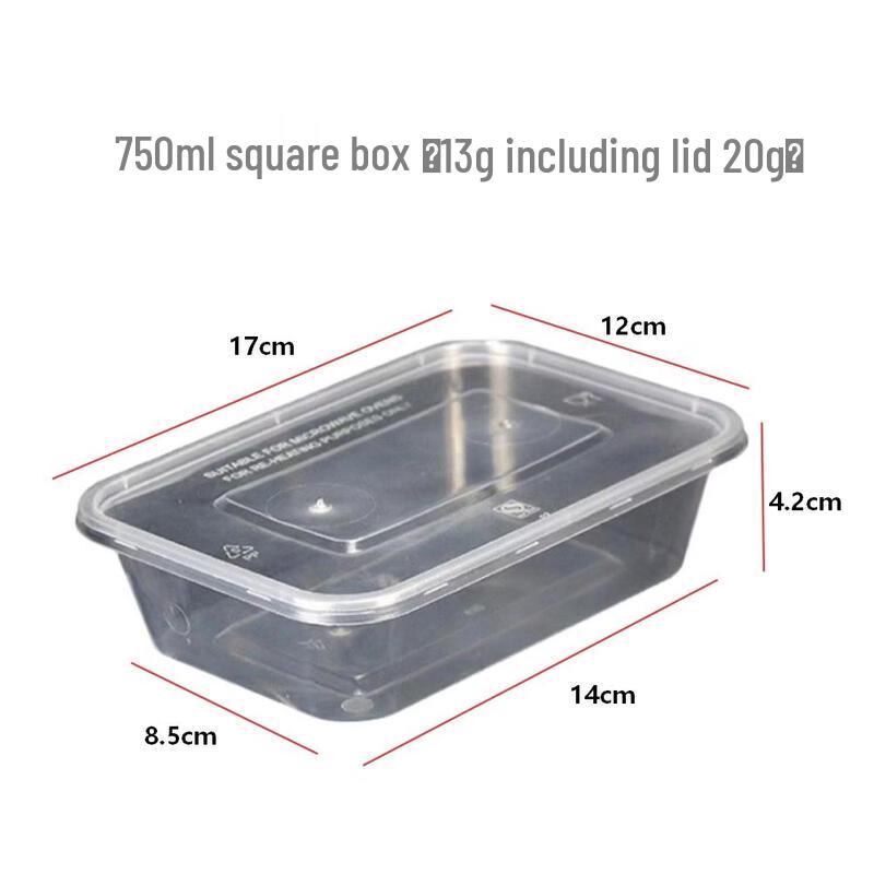Disposable Thickened Square Meal Prep Containers with Lids, 750ml, 300-Pack