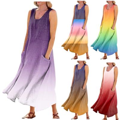 Women's Casual Comfortable Gradient Print Sleeveless Cotton Pocket Dress