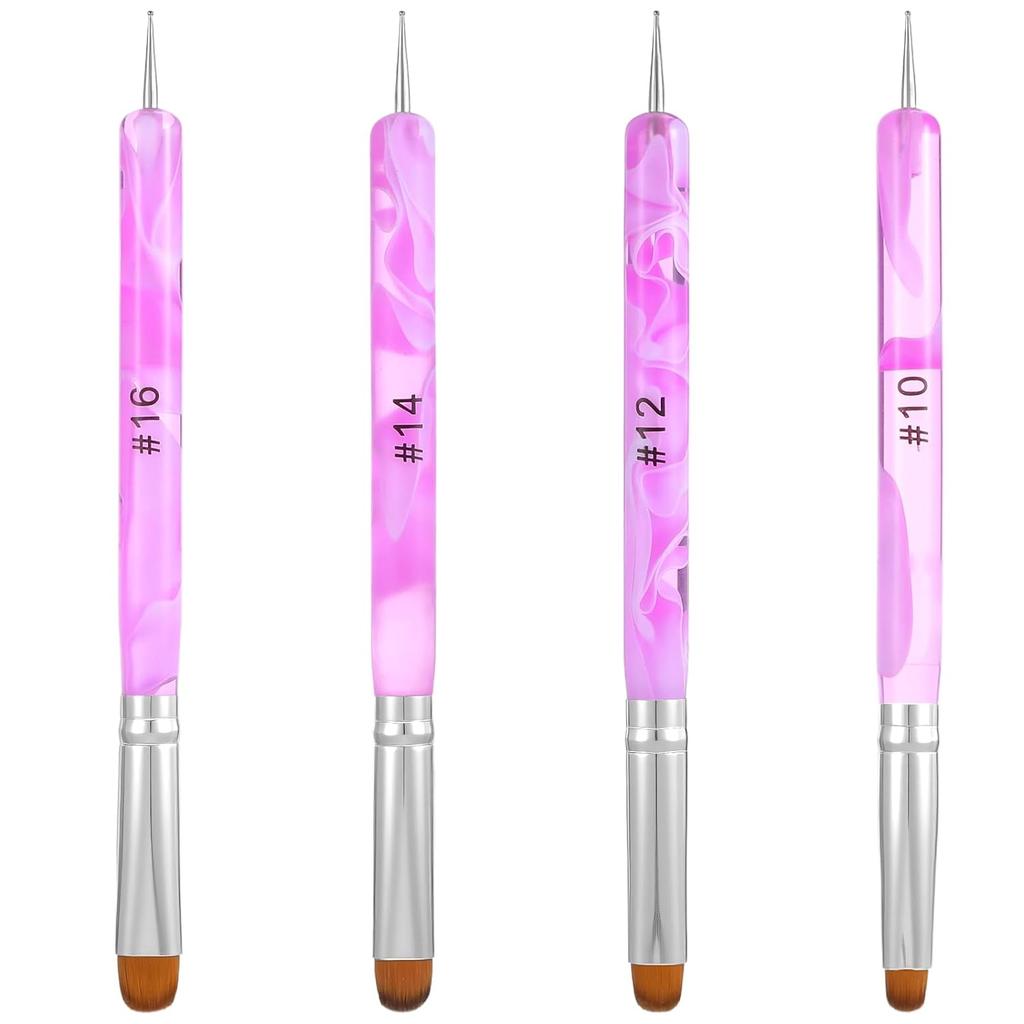 4 Pcs French Manicure Brush Gel Acrylic Nail Brushes Nail Art Brushcure Tool With Dotting Tool Double-Ended Art Pen for Manicure Cuticle Clean Up