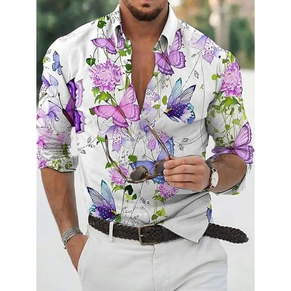 Men's Shirt 3D Print Oil Painting Colorful Floral Printing Long Sleeve Shirt Street Button Up Apparel Fashion Designer Casual