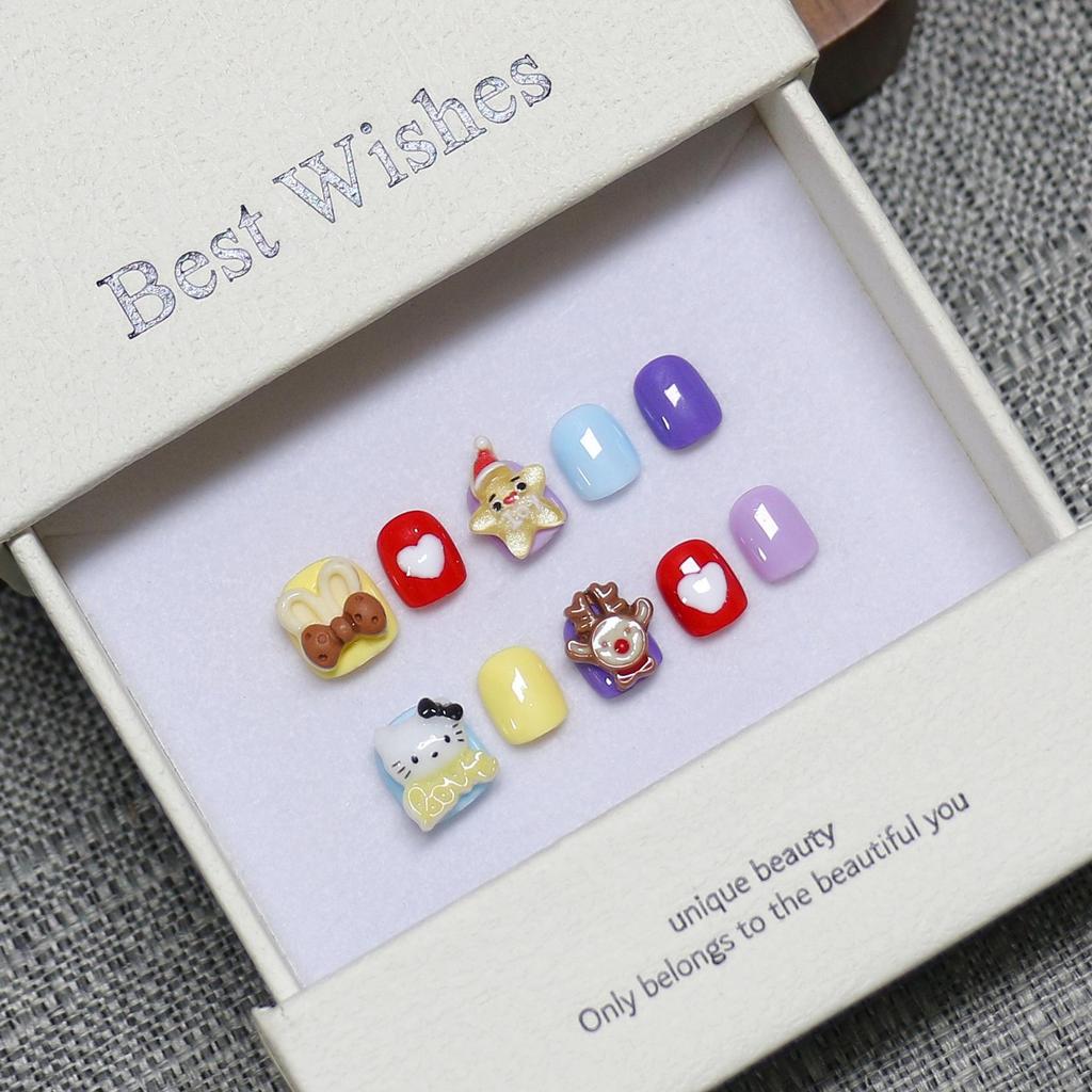 Kids Wearable Nails: Handmade Cute Cartoon Nail Art Stickers for Girls Ages 3-12 Fake Fingernails