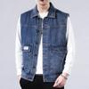 Vintage Washed Denim Vest Men's Spring and Autumn Korean Fashionable Blue Loose Sleeveless Jacket Youth Casual Multi-Pocket Vest