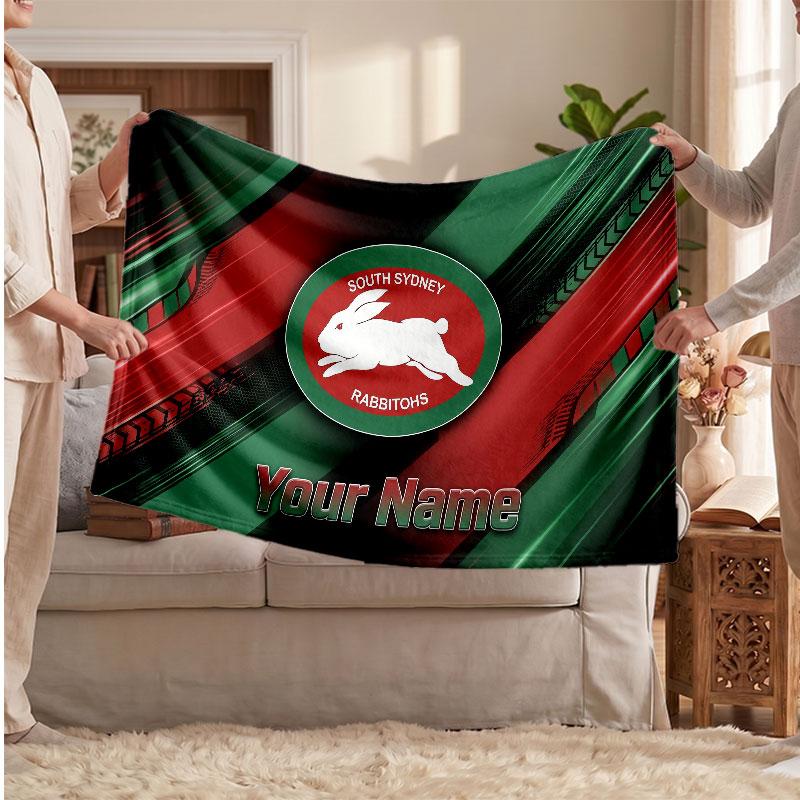 Coperta di Flanella South Sydney Rabbitohs, Testo Nome Personalizzato Morbida Coperta da Divano Decorazione per la Casa Regalo