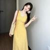 French Yellow Floral Suspender Dress Women's Summer New Small Seaside Vacation Dress