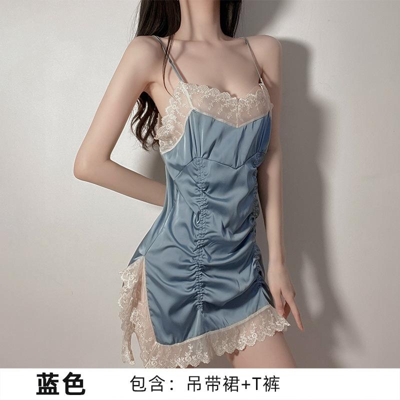 

Сексуальное женское белье маленькая грудь плиссированное кружево униформа страсть соблазнение сексуальный пижамный костюм мода one size fits all синий