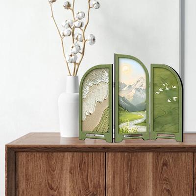 Handmade Wooden And Porcelain Folding Screen 3 Panel Miniature Room Divider Oriental Decoration for
