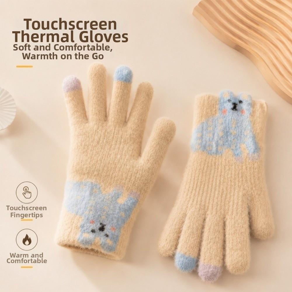Touch-screen Warm Knitted Gloves Cartoon Girls Winter Gloves Riding Protective Mittens Cycling